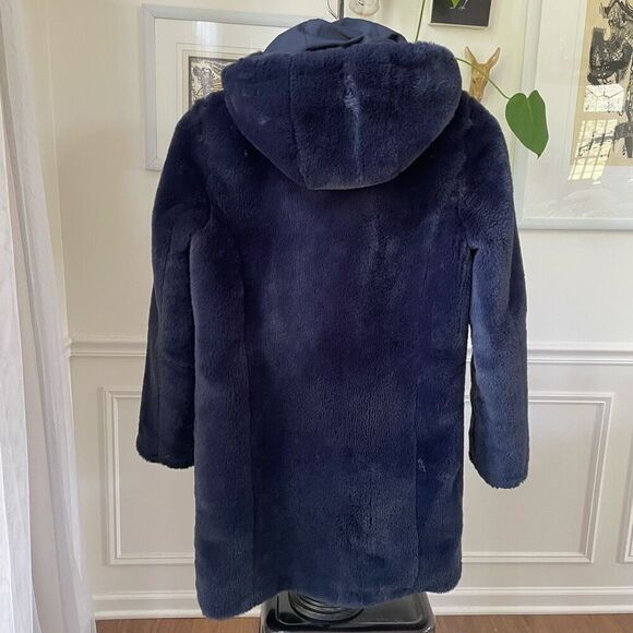 Carolina Belle Dark Blue Faux Fur Plush Hooded Coat XS - Picture 6 of 8
